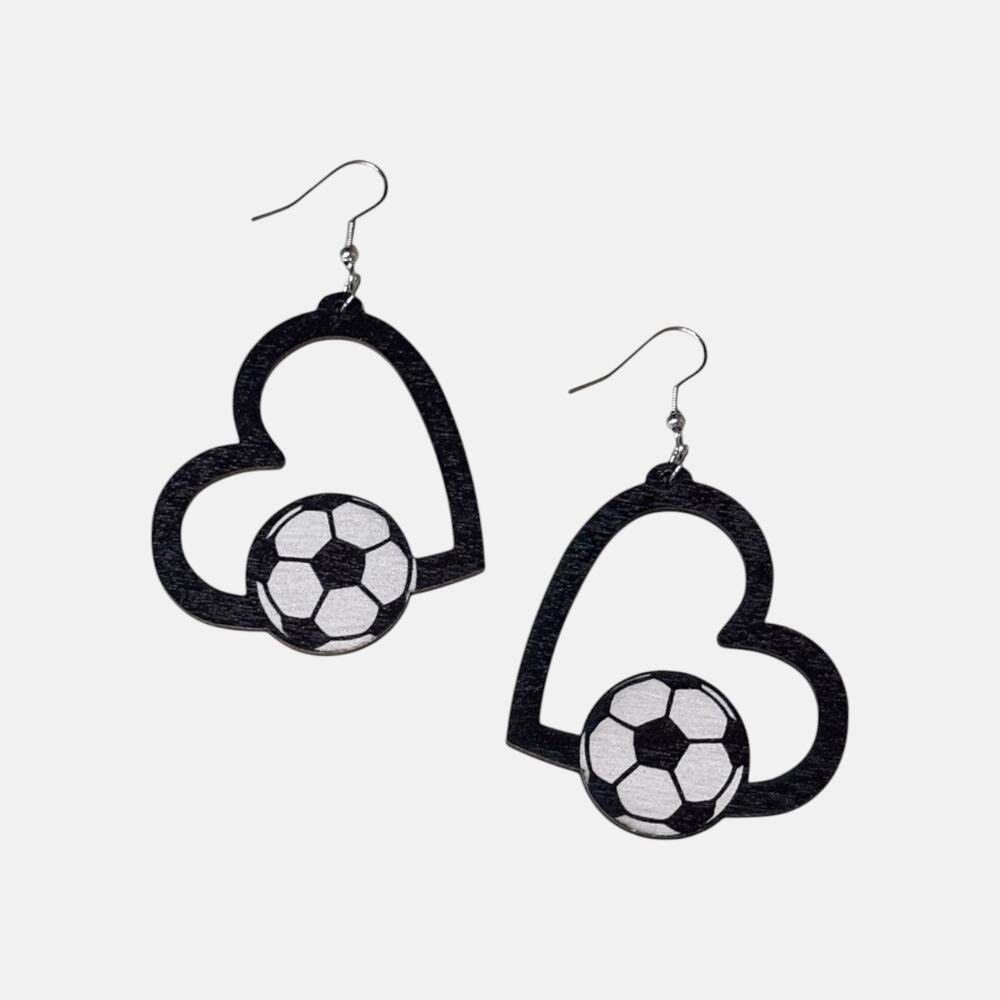 Heart Soccer Wood Earring